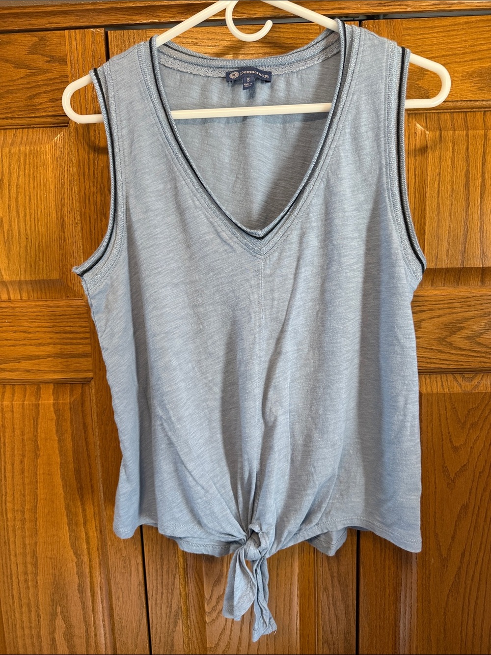 Democracy Light Blue V-Neck Tie-Front Tank Top